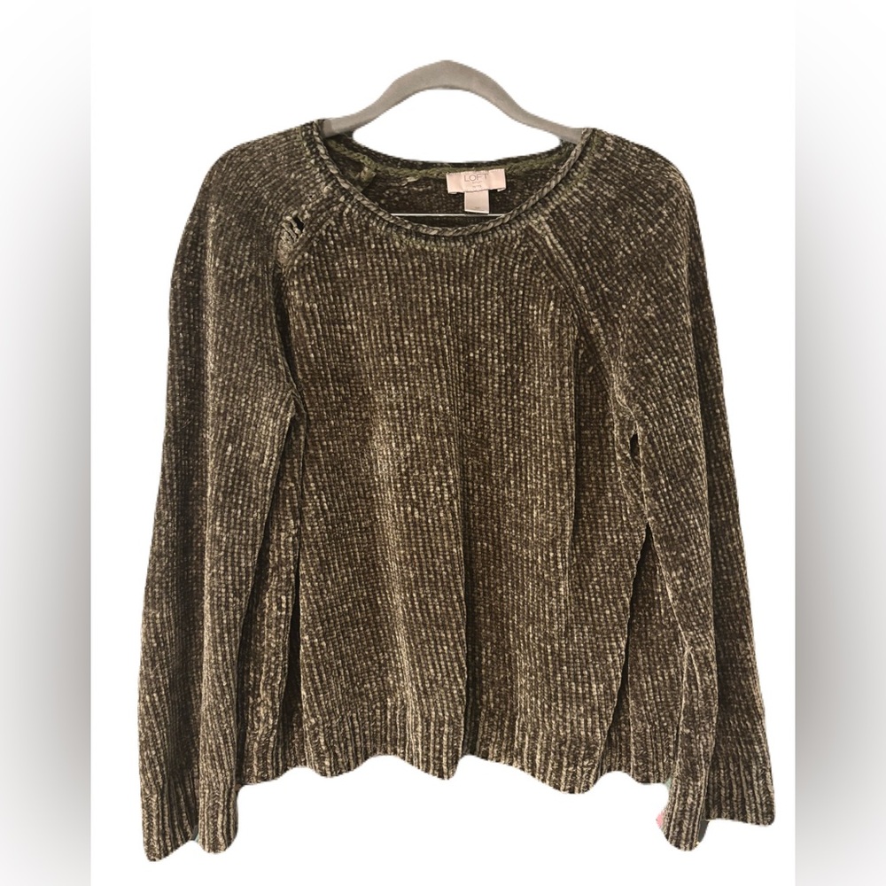 LOFT Forest Green Chenille Textured Boat Neck Sweater | Cozy Soft Knit | Size SP